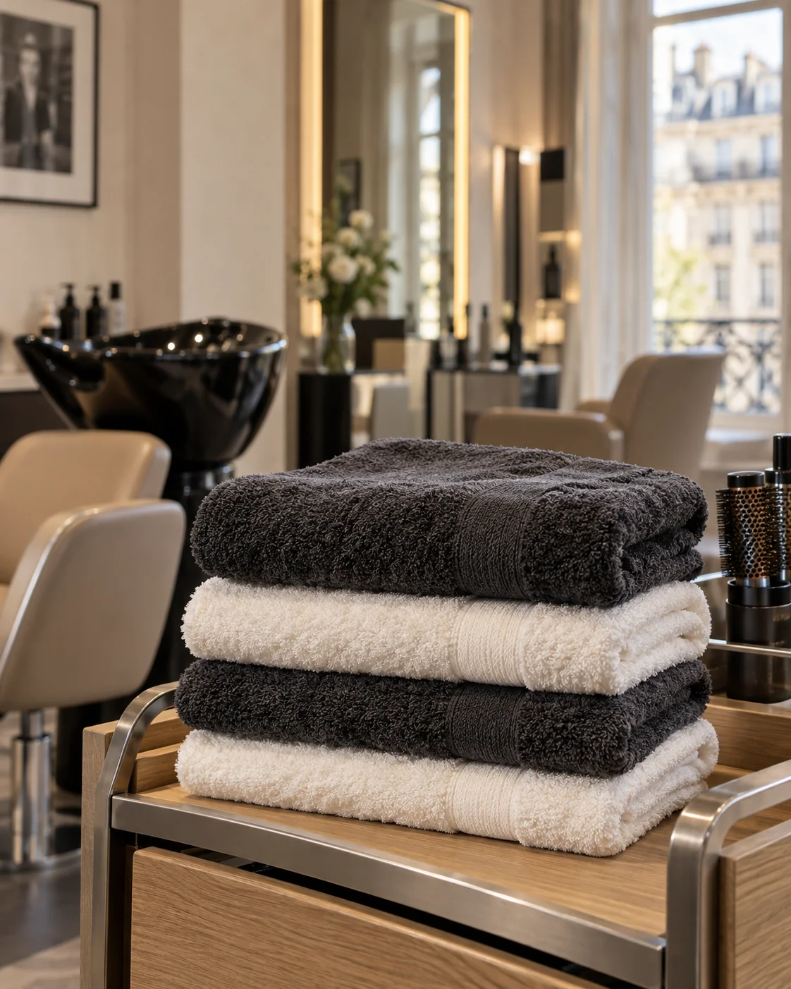 Serviettes propres dans un salon de coiffure, visuel d’illustration